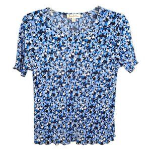 Tradition Blue/Black/White Plissé Short Sleeve Blouse – XS Petite (Fits S too)